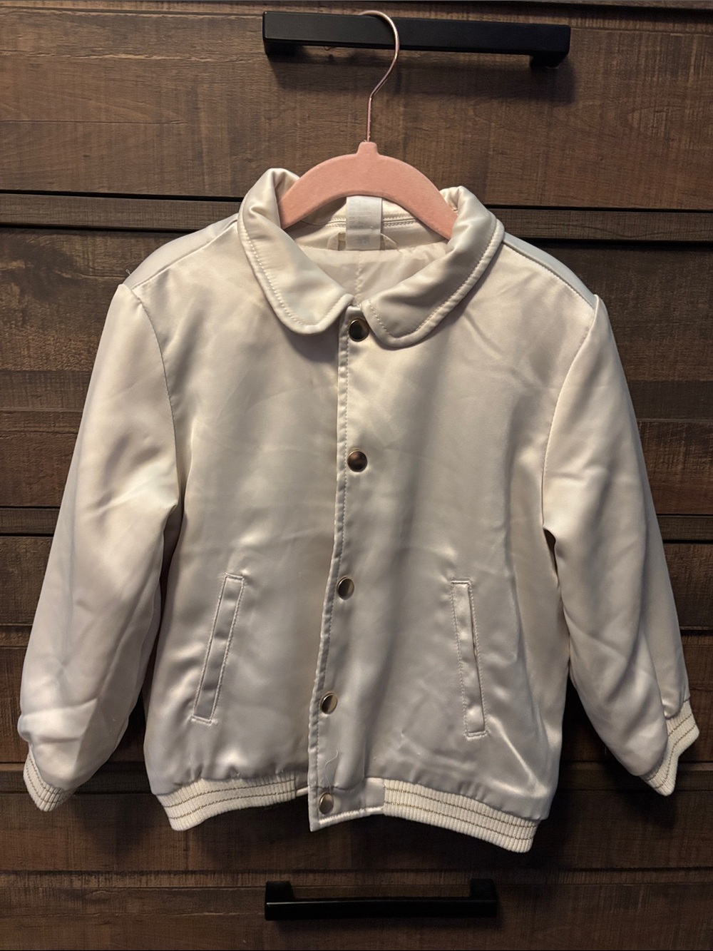 H&M Cream Satin Button-Front Kids Puffer Jacket